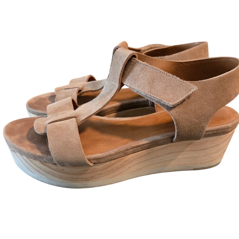 Coclico Suede Platform Sandals 37.5 Tan Leather Comfort Wedge Minimalist - Picture 11 of 12